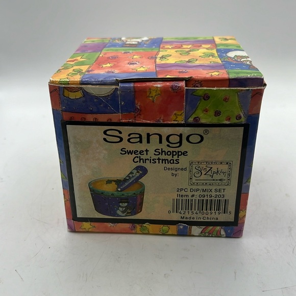 NWT Sango Sweet Shoppe Christmas 2 Pc Dip Mix Set Bowl Spoon Blue Red Snowman - Picture 2 of 11